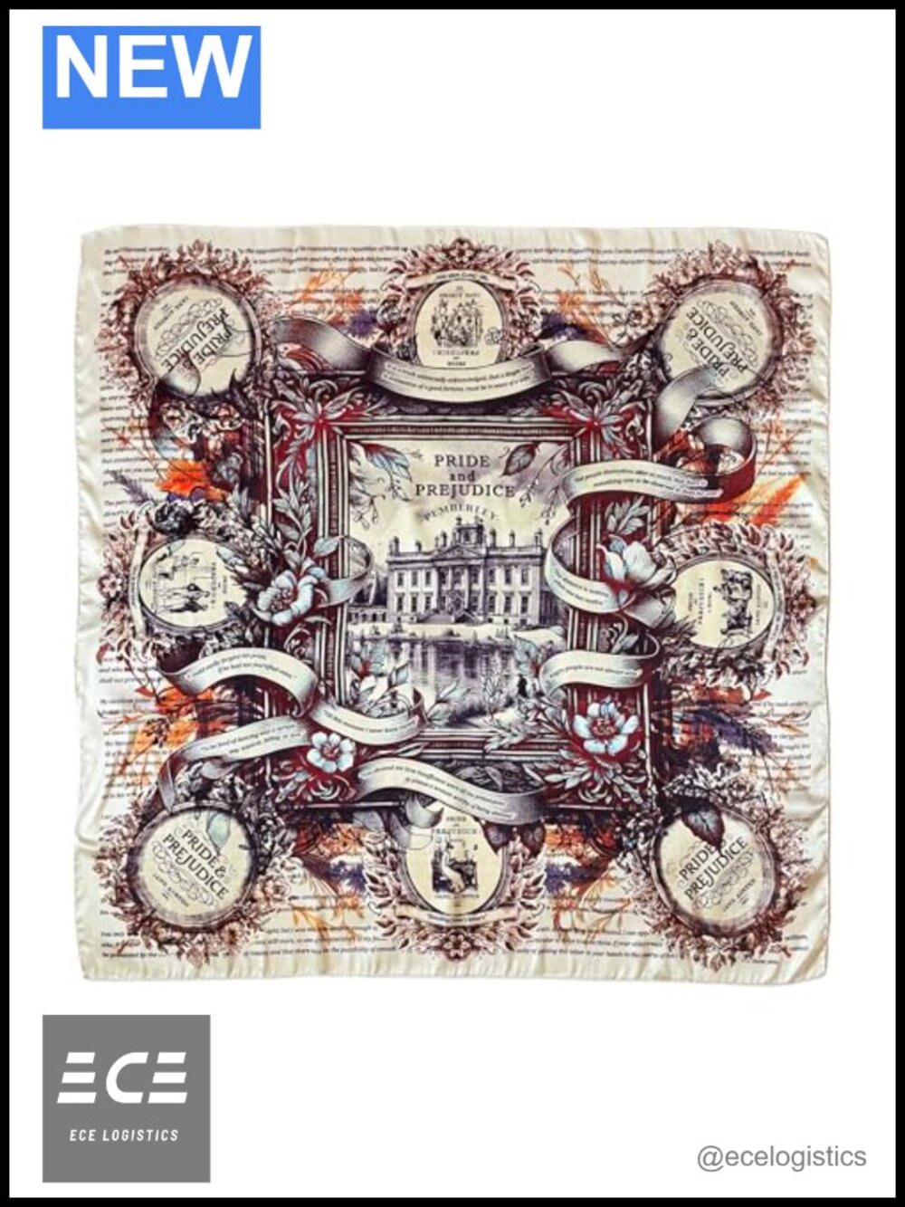 Satin Square Scarf Pride Prejudice Jane Austen Literary Neck Head Bag